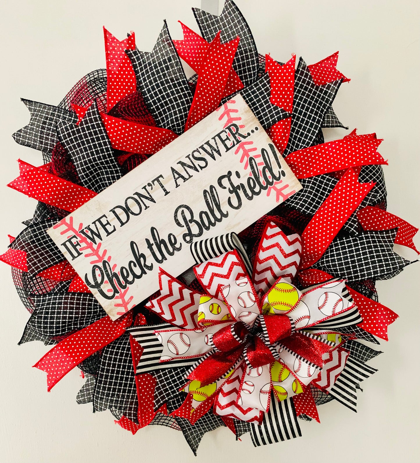 Black and Red Softball/Baseball Pancake Wreath