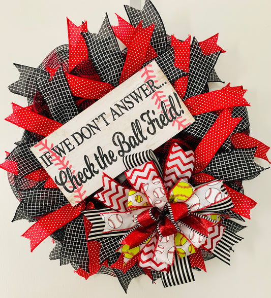 Black and Red Softball/Baseball Pancake Wreath