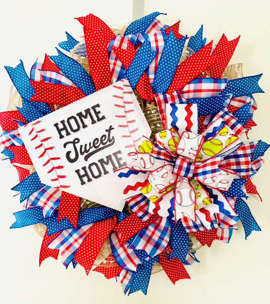 Blue and Red Softball/Baseball Pancake Wreath