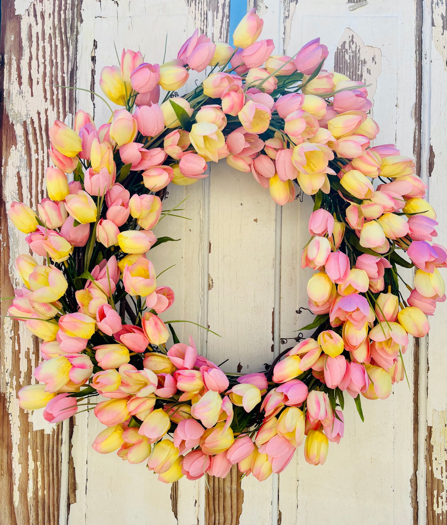 Pink and Yellow Tulip Wreath